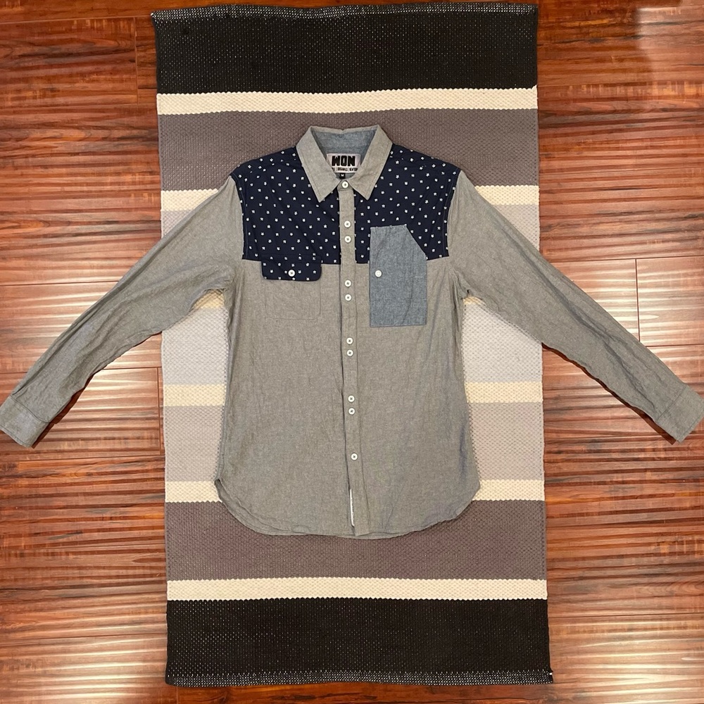 WON - Woolf Originals New York - Medium Blue/Grey LS shirt